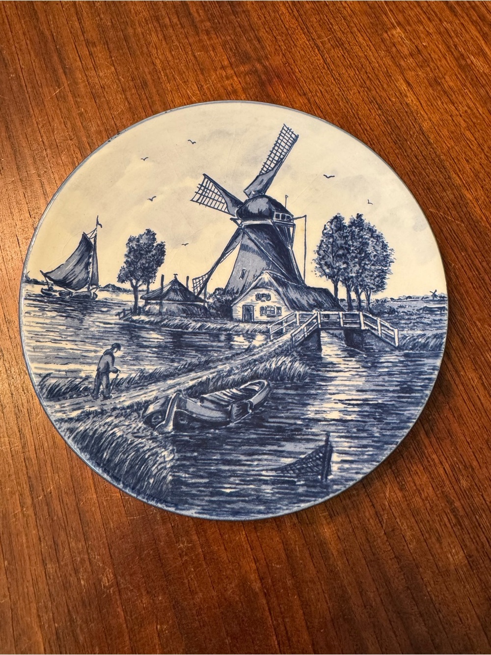 Blue Delft Windmill Decorative Vintage Wall Plate